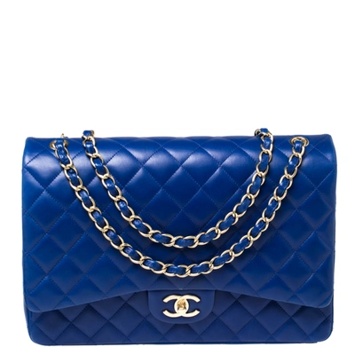 Pre-owned Chanel Blue Quilted Leather Maxi Classic Double Flap Bag