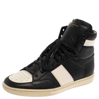 Pre-owned Saint Laurent White Leather Court Classic High Top Sneakers Size 41 In Black