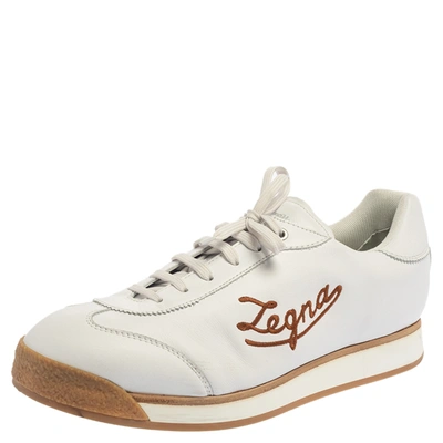 Pre-owned Ermenegildo Zegna White Leather Marcello Signature Sneakers Size 46
