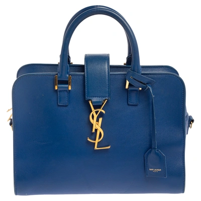 Pre-owned Saint Laurent Royal Blue Leather Baby Monogram Cabas Tote