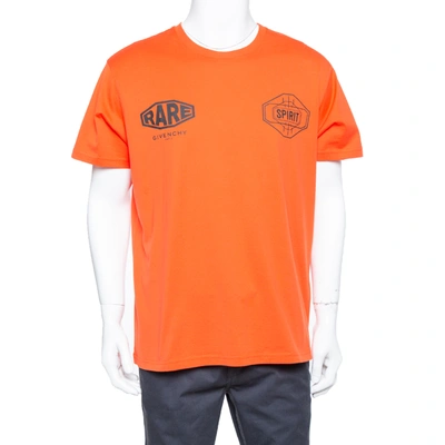 Pre-owned Givenchy Orange Cotton Logo Printed Crewneck T-shirt L