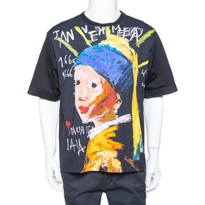 Pre-owned Neil Barrett Black Girl With The Pearl Earring Printed Cotton Crewneck T-shirt L