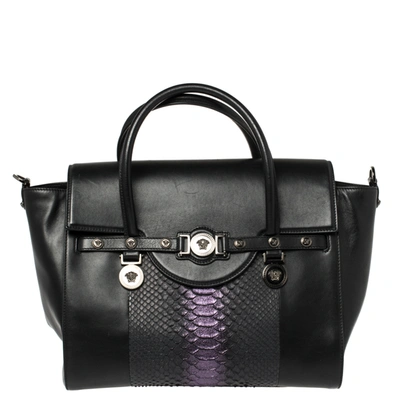 Pre-owned Versace Black Python And Leather Large Signature Tote