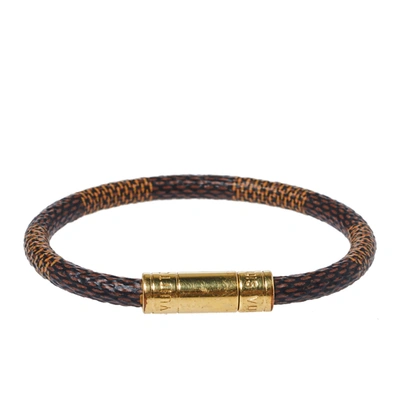 Pre-owned Louis Vuitton Keep It Damier Canvas Gold Tone Bracelet In Brown