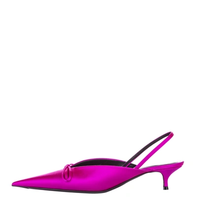 Pre-owned Balenciaga Pink Satin Knife Slingback Mules