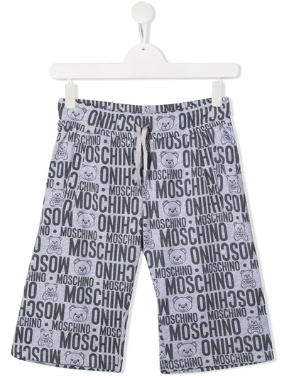 Moschino Teen Monogram-print Shorts In Grey