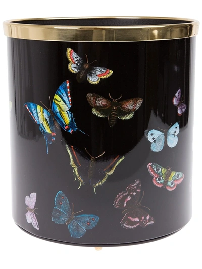 Fornasetti Butterfly Print Wastepaper Basket In Black