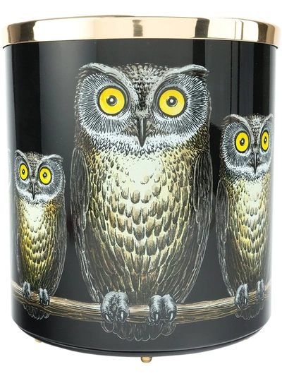 Fornasetti Owl Print Wastepaper Basket In Black