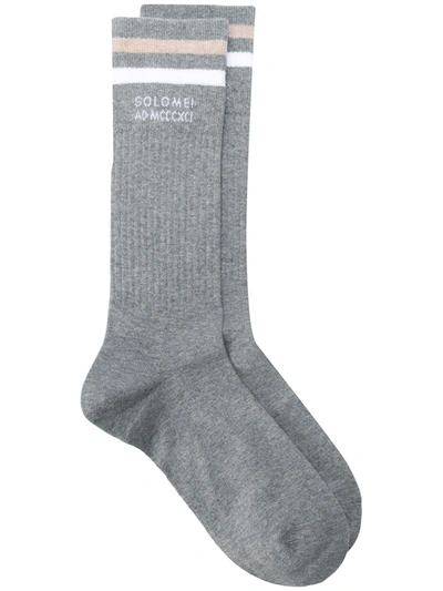 Brunello Cucinelli Contrasting Stripe Mid-length Socks In Grey
