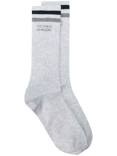 Brunello Cucinelli Striped Mid-length Socks In Grey