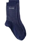 Brunello Cucinelli Striped Logo Socks In Blue
