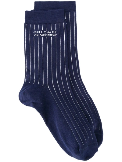 Brunello Cucinelli Striped Logo Socks In Blue