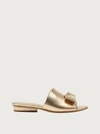 Ferragamo Valery Viva Metallic Vara Bow Slide Sandals In Gold