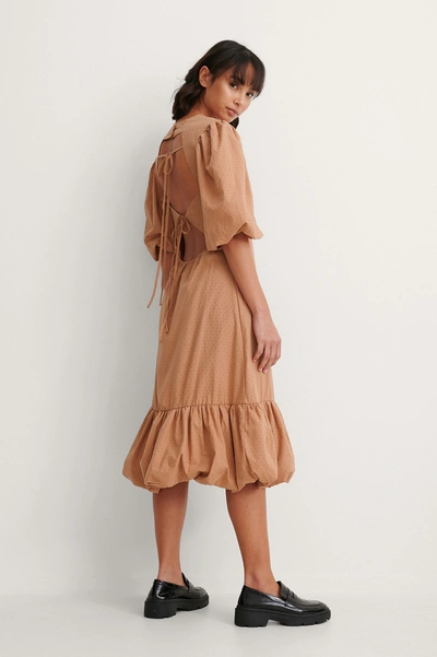 Trine Kjaer X Na-kd Back Detail Volume Sleeve Dress Brown