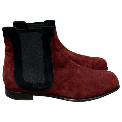 Pre-owned Roger Vivier Burgundy Suede Ankle Boots