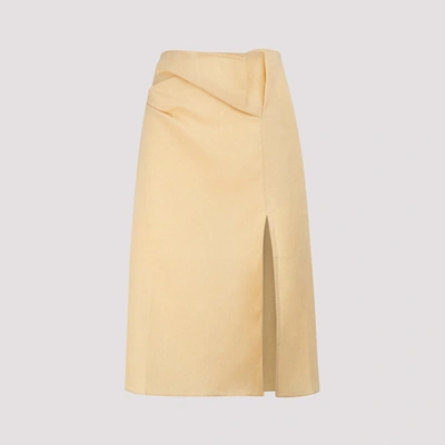 Jacquemus High-waisted Linen Midi Skirt In Yellow Sand