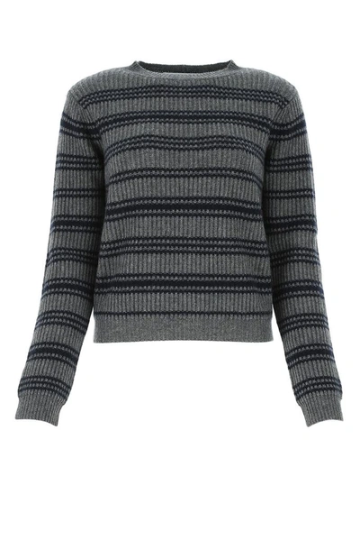 Max Mara Teano Striped Ribbed Wool And Cashmere-blend Sweater In Grey,blue