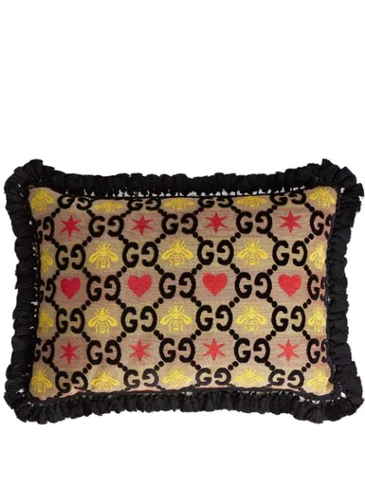 Gucci Gg Heart & Bee Jacquard Cushion In Multicolor