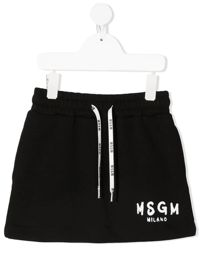 Msgm Kids' Logo印花棉质平纹针织半身裙 In Black