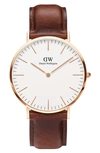 DANIEL WELLINGTON CLASSIC ST. MAWES LEATHER STRAP WATCH, 40MM,DW00100006