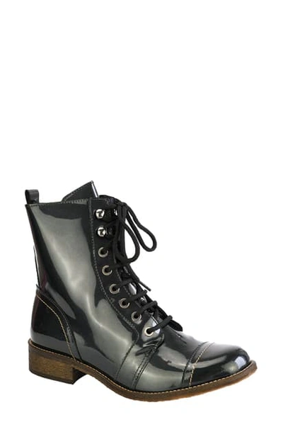 Unity In Diversity Liberty Combat Boot In Grey Metallic Patent Leather