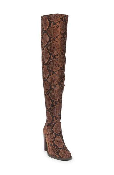 Kelsi Dagger Brooklyn Logan Snake Printed Suede Over-the-knee Boot In Espresso