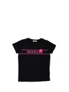 MONCLER NEON PINK LOGO T-SHIRT BLACK,11701572
