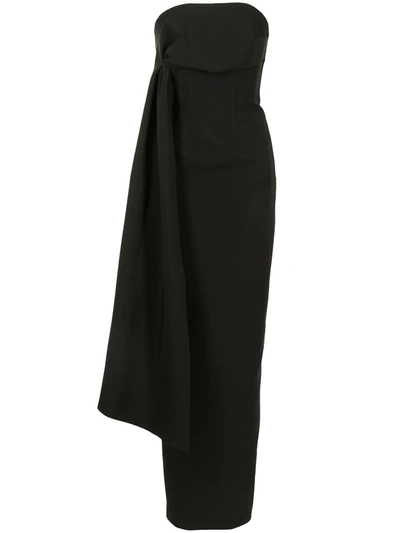 Rachel Gilbert Strapless Crepe Column Gown W/ Sash In Black