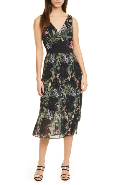 Ted Baker Highland Tiered Pleated Midi Dress In Black