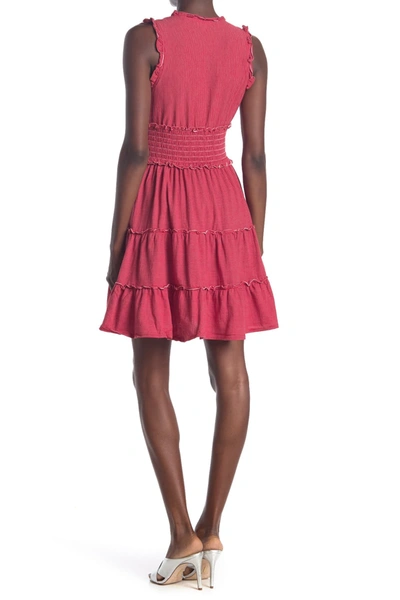 Max Studio Sleeveless Short Smocked Dress In Rdwht128-red/white-128