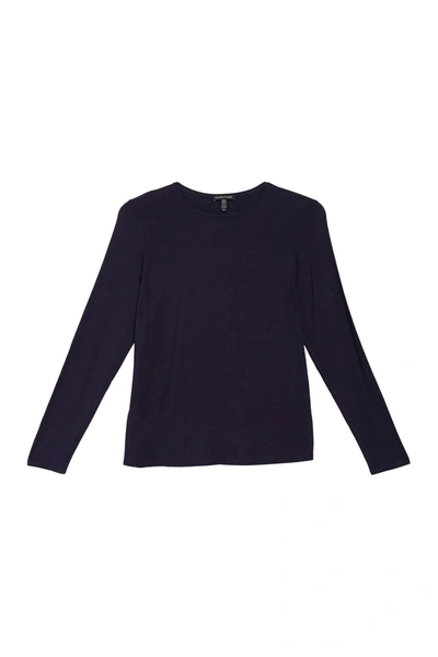 Eileen Fisher Crew Neck Long Sleeve Top In Midnt
