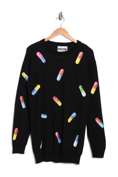 Moschino Women's Pill-print Virgin Wool Mini Sweatshirt Dress In Multi