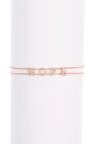 Ef Collection 14k Rose Gold Pave Diamond 'hope' Charm Double Strand Bracelet