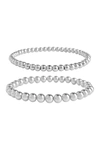 Sterling Forever Sterling Silver Beaded Stretch Bracelet Set In Silver