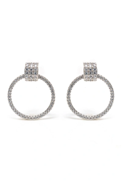 Suzy Levian Hanging Dazzling Circle Front Facing Hoop Earrings In White