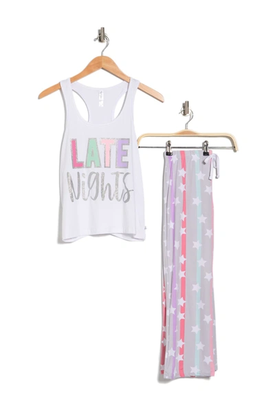 French Affair Late Nights Tank Top & Pants Pajama 2-piece Set In Micro Chip