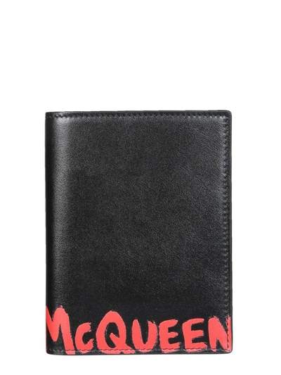 Alexander Mcqueen Leather Passport Holder In Black