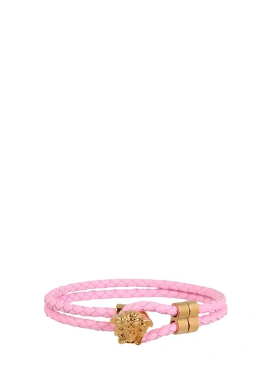 Versace Medusa Leather Bracelet In Pink
