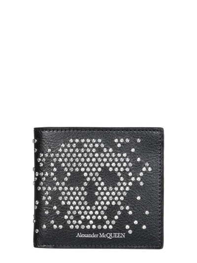 Alexander Mcqueen Skull Studded Leather Bifold Wallet In Black