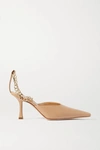 A.W.A.K.E. LUCREZIA CHAIN-EMBELLISHED LEATHER PUMPS