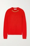 GIVENCHY CHAIN-EMBELLISHED RIBBED WOOL AND CASHMERE-BLEND SWEATER