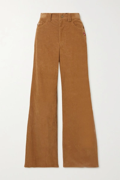 The Marc Jacobs The Flared Jean Appliquéd Cotton-corduroy Trousers In Brown