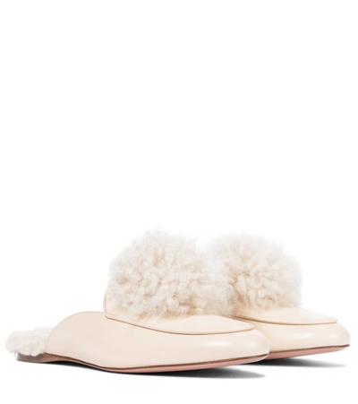 Aquazzura Foxy Leather Slippers In Beige