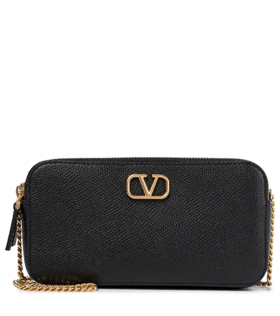 Valentino Garavani Vlogo Mini Leather Wallet Camera Bag In Black