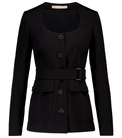 Alaïa Belted Cotton Gabardine Jacket In Black