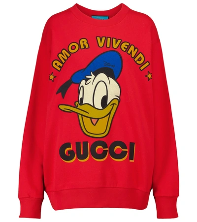 Gucci Disney X 唐老鸭印花棉质卫衣 In Rot
