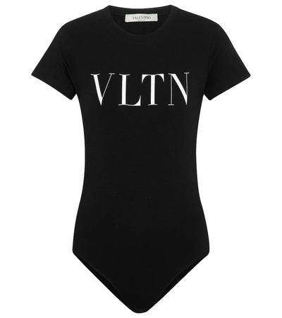 Valentino Vltn Printed Logo Cotton Jersey Bodysuit In Black