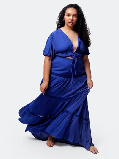 Luvmemore Mazarine Blue Aisha Crop Top And Maxi Skirt Two Piece Set