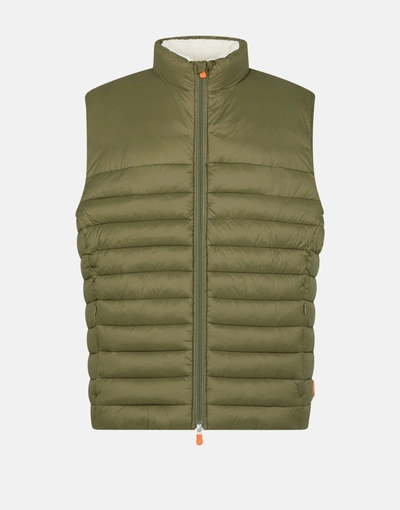 Save The Duck Men's Vest In Giga With Faux Sherpa Lining In Green