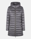Save The Duck Women's Hooded Long Quilted Coat In Iris In Grey